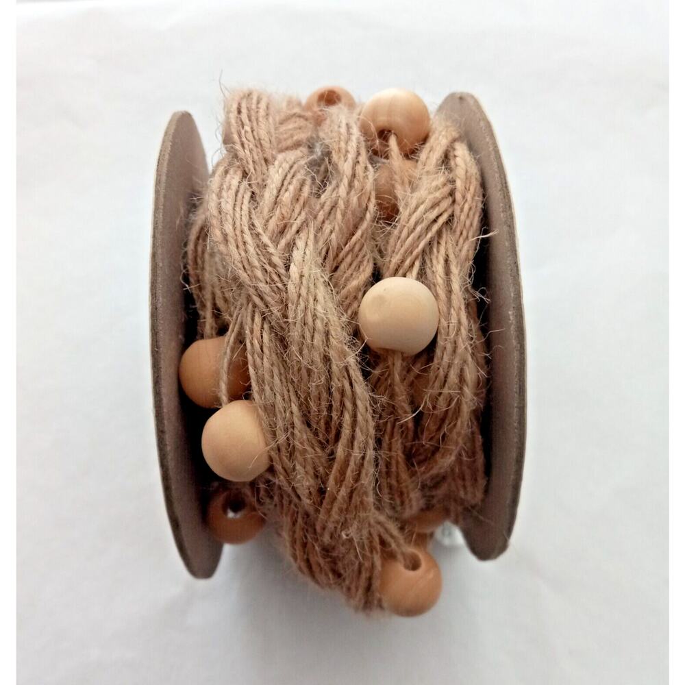 Hobby Lobby Robert Stanley Collection Wood Bead & Jute Decorative Ribbon - 9 ft